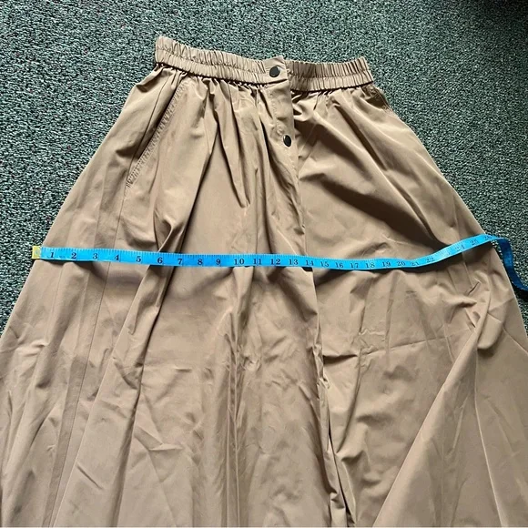 ZARA Tan Camel Khaki Button Down Elastic High-Waist Asymmetrical Midi Maxi Skirt - Picture 15 of 16